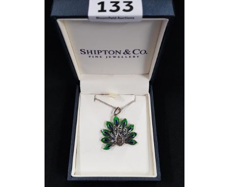 NEW SILVER ENAMEL AND MARCASITE PENDANT ON SILVER CHAIN