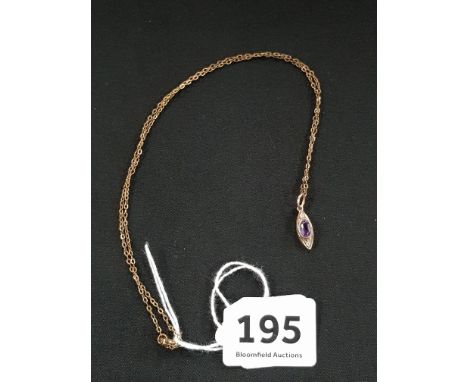9K GOLD AMETHYST AND DIAMOND PENDANT ON CHAIN