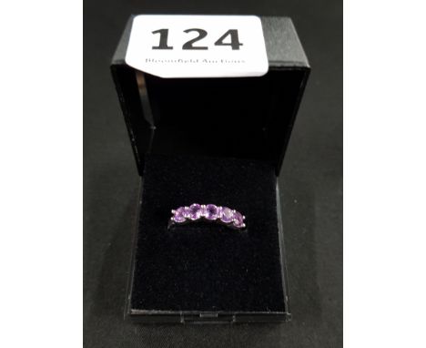 SILVER 5 STONE AMETHYST RING