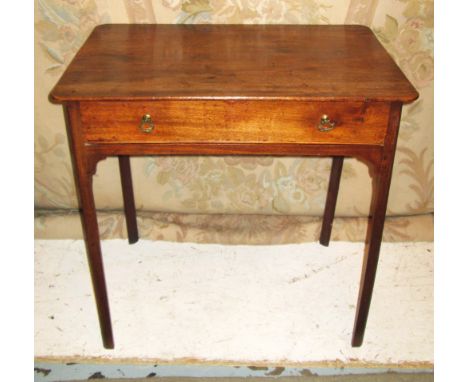 SIDE TABLE, George III mahogany with a frieze drawer and rounded rectangular top, 72cm x 49cm x 71cm H. (with faults)