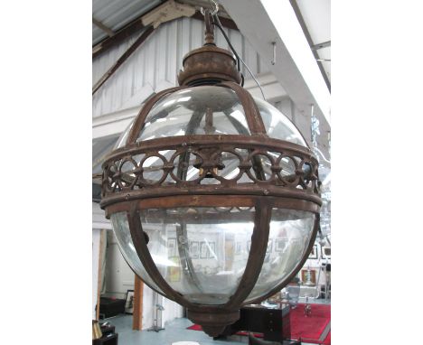 HANGING LANTERN, of globe form, within a metal frame, 41cm H. 