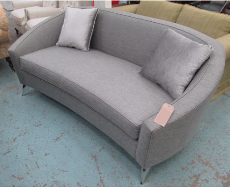 SOFA, two seater, in grey on chromed metal supports, 201cm L plus a pair of cushions.