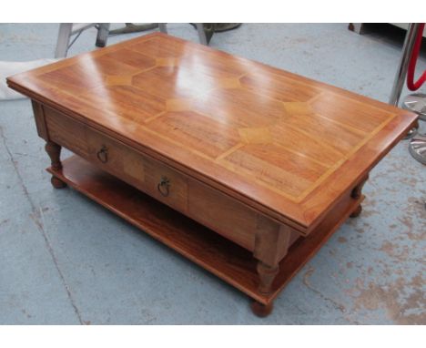 LOW TABLE, with a rectangular top and a small drawer below to each side over an undertier, 129.5cm W x 49cm H x 79.5cm D. (wi