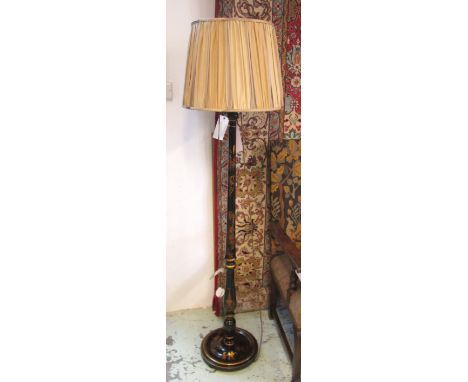 STANDARD LAMP, black and gilt Chinoiserie decorated with a pleated shade, 175cm H. 