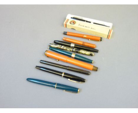 A Parker Duofold fountain pen, and nine others