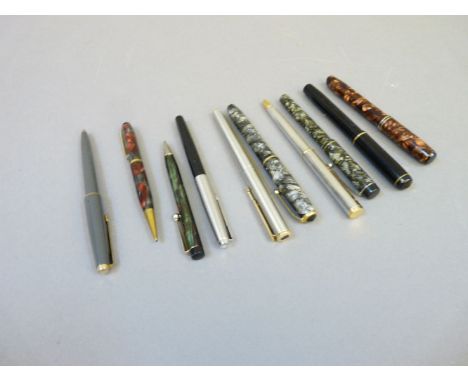 A Conway Stewart fountain pen, in grey marble, and nine others, Parker, Waterman, etc
