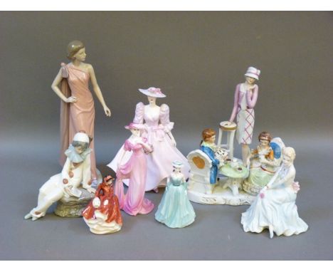 A collection of figures, including Coalport ladies of fashion 'Gail', a Nao figure of a young girl, and Royal Doulton