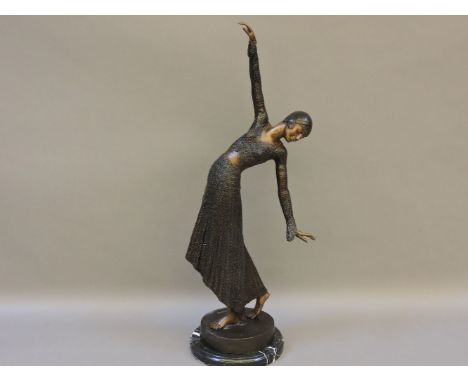 A large Art Deco style bronze lady, after Chiparus, 66cm high