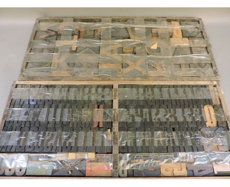 Two print trays, with wooden type