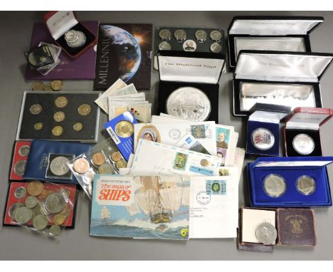 A quantity of silver proof British and American coins, to include Washington Mint, one hundred dollars and one million dollar