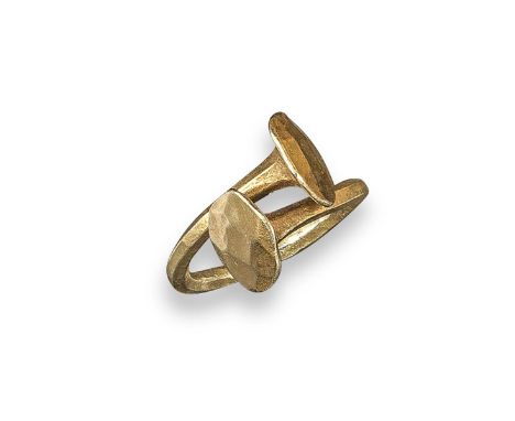 A yellow gold hammered nail ring, size K 1/2
