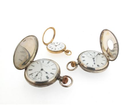 An open face yellow metal pocket watch stamped 0.750, together with a half-hunter silver pocket watch by Army & Navy Victoria