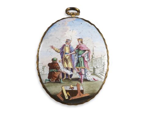 A large oval pendant, depicting King Solomon with his son Rehoboam in enamel, with Masonic references to the forefront of the
