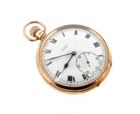 An open face pocket watch by Limit, hallmarked Birmingham 1922. Signed keyless wind movement with club-tooth lever escapement