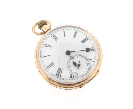 An open face pocket watch, unsigned keyless-wind pin-set movement with club-tooth lever escapement. White enamel dial with Ro