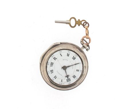 A pair-case pocket watch by Higgs & Evans London, hallmarked London 1785. Full-plate key wind fusee and chain movement with v