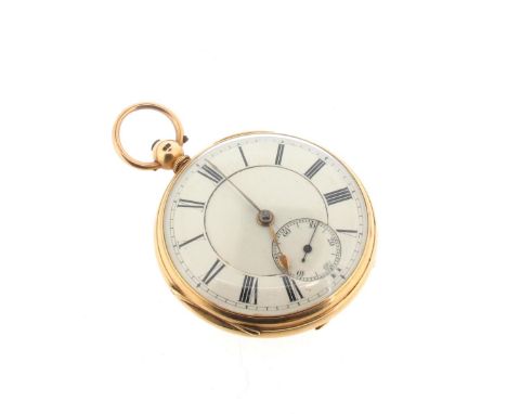 An open face pocket watch, hallmarked London 1878. Unsigned key-wind fusee and chain movement with English lever escapement. 