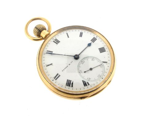 An open-face pocket watch by the American Watch Co, hallmarked Birmingham 1883. Signed three-quarter plate keyless-wind movem