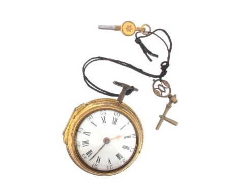 An open-face pair-case pocket watch signed W'm Rayinge London, full-plate key-wind fusee and chain movement with verge escape