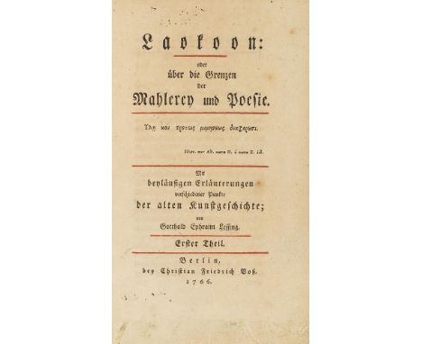 Gotthold Ephraim Lessing    Laokoon: oder über die Grenzen der Mahlerey und Poesie. Erster Theil (alles Erschienene). Berlin,