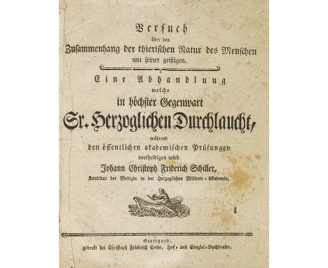 Friedrich Schiller    Versuch über den Zusammenhang der thierischen Natur des Menschen mit seiner geistigen. Stuttgart, C. F.