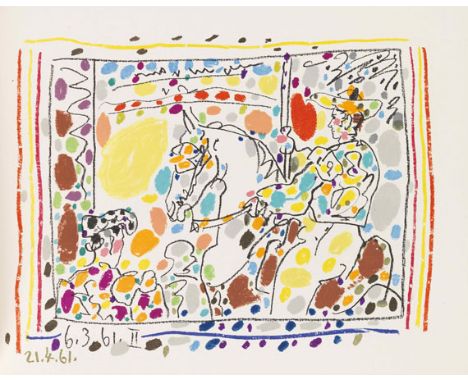 Pablo Picasso    'A los toros' mit Picasso. Text von Jaime Sabartés. Monte-Carlo, A. Sauret 1961. Schöne Monographie, mit vie