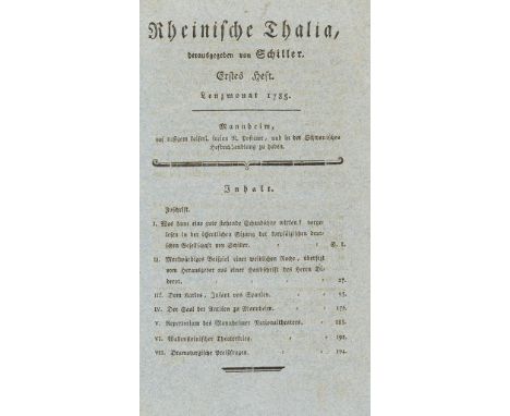 Friedrich Schiller    Rheinische Thalia, herausgegeben von Schiller. Erstes Heft (alles Erschienene). Mannheim, Schwan 1785. 