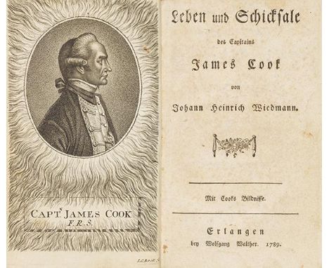 Johann Heinrich Wiedemann    Leben und Schicksale des Capitains James Cook. 2 Bände. Erlangen, W. Walther 1789-1790. Erste Au