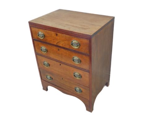 A four-drawer mahogany chest of small proportions and in Georgian style: the caddy top above graduated drawers with stamped b