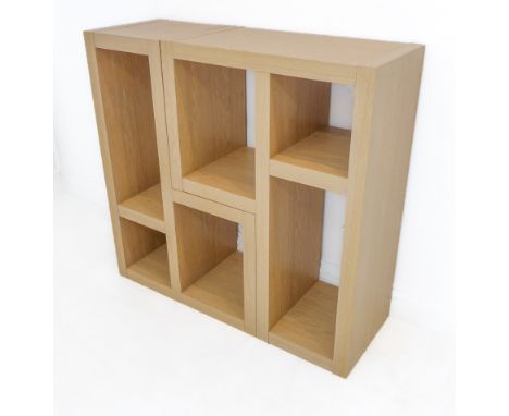 Two modern wood effect shelf-units (the largest 80cm wide x 57cm deep)