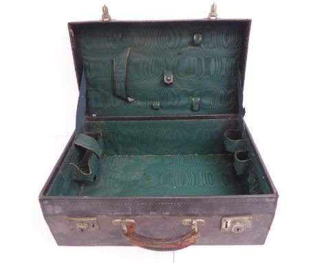 A small Army &amp; Navy black-leather suitcase with green fitted liner (50 x 34 x 18 cm)
