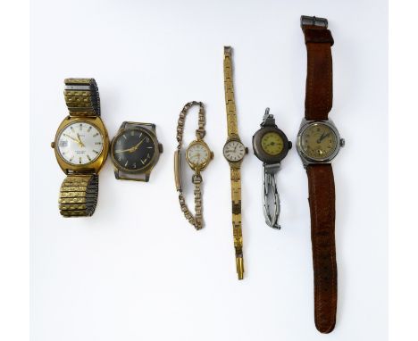 An interesting selection of six wristwatches comprising:Montine (25 jewels); Argonaut;a gentleman's 1930 / 1940s steel-cased 