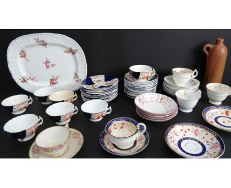 19th century ceramics to include:an early to mid 19th century platter, hand-decorated in enamels with various floral sprays i
