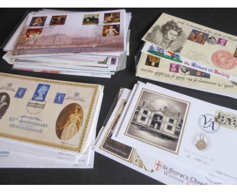 Sixty-one first day covers and commemorative covers by Benham (35), Bradbury (7), and Buckingham (19); mostly royalty themed.