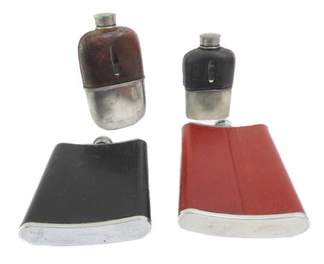 Four hip flasks - two vintage and two modern