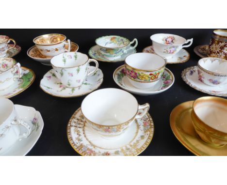 A selection of mostly late 19th to early 20th century decorative cups and saucers to include Royal Worcester blushware and&nb