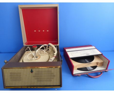 A mid-20th century Bush portable&nbsp;electric&nbsp;record-player together with a box of shellac records to include 'Victor S