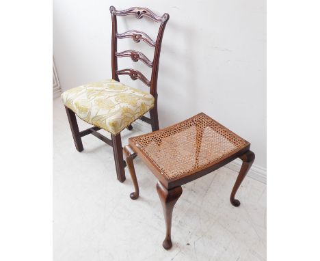 A good 18th century style (probably 19th century) finely carved mahogany ladder-back salon chair; the top rail with carved fo