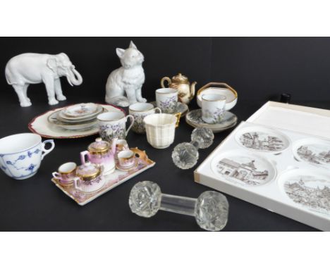 Assorted decorative ceramics and glassware to include:a well-modelled Naples-style porcelain elephant;an early 20th century p