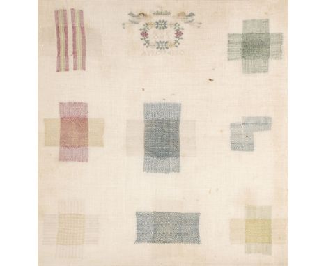 Sampler. An 18th century darning sampler, 1774, stitched with 8 large samples of darning (7 being even-armed crosses), showin