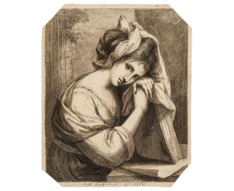 Kauffman (Angelica, 1741-1807). Woman Resting Her Head on a Book, 1770, etching and aquatint printed in black on pale cream l