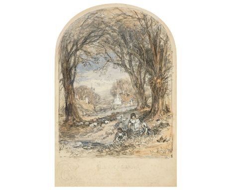 Birket Foster (Myles, 1825-1899). Chestnuts by the Village Stream (illustration for Old England), pencil and watercolour with