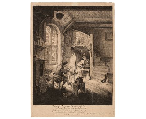 Ostade (Adriaen Jansz. van, 1610-1685). The Painter at his Easel, circa 1667, etching on fine laid paper with a Grapes waterm