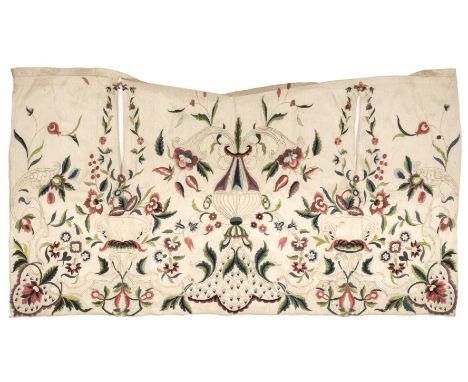Embroidery. An apron panel, British, circa 1730-40, a large portion of early embroidery on cream silk, elaborately hand-worke