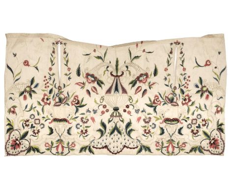 Embroidery. An apron panel, British, circa 1730-40, a large portion of early embroidery on cream silk, elaborately hand-worke