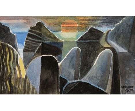 Lloyd (Reginald, James 1926 - 2020). Smoothlands, 1996, watercolour, depicting an abstract rocky landscape (near Hartland Qua