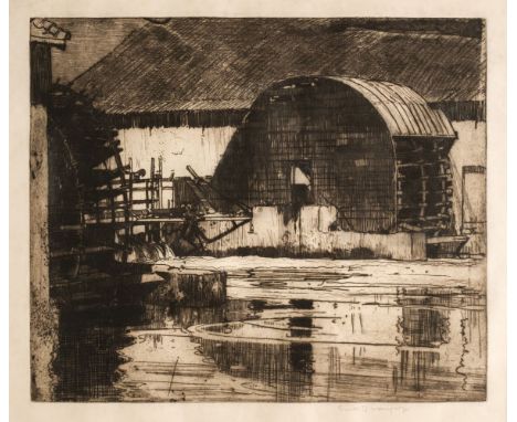 Brangwyn (Frank, 1867-1956). The Mill Wheel, Montreuil, 1904, etching, signed in pencil to lower margin, 36.5 x 43 cm mount a