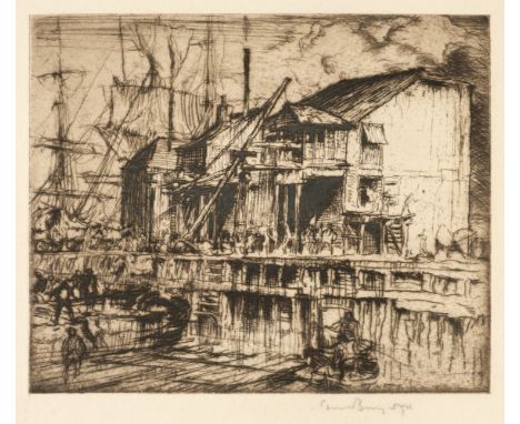 Brangwyn (Frank, 1867-1956). King's Lynn, etching, signed in pencil to lower margin, 16 x 17.5 cm mount aperture, framed and 