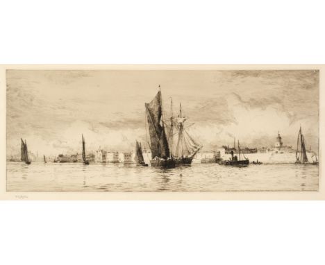Wyllie (William Lionel, 1851-1931). Hot Walls, Portsmouth, 1911, etching on pale cream laid paper, published by W.R. Howell &