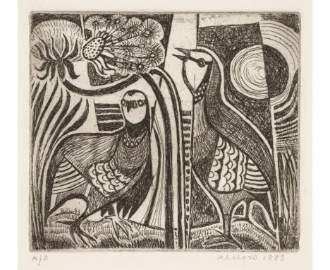 Lloyd (Reginald, James 1926 - 2020). Two Partridges, 1983, etching, depicting two partridges standing next to each other one 